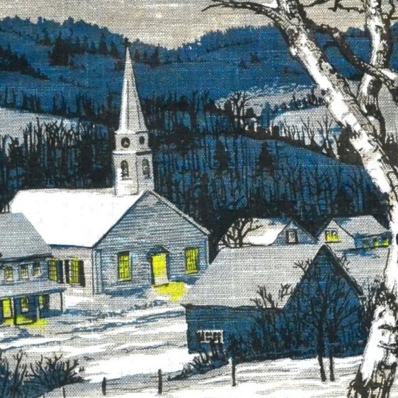 Calendar Towel 1980 Vintage Rural Scene Night Winter Church Kitchen Decor - Picture 4 of 5